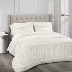Nova White Ruffled Full/Queen 3-Piece Comforter Set 11 Nova White Ruffled Full/Queen 3-Piece Comforter Set -Northlight Outlet Home Store 810552875 11