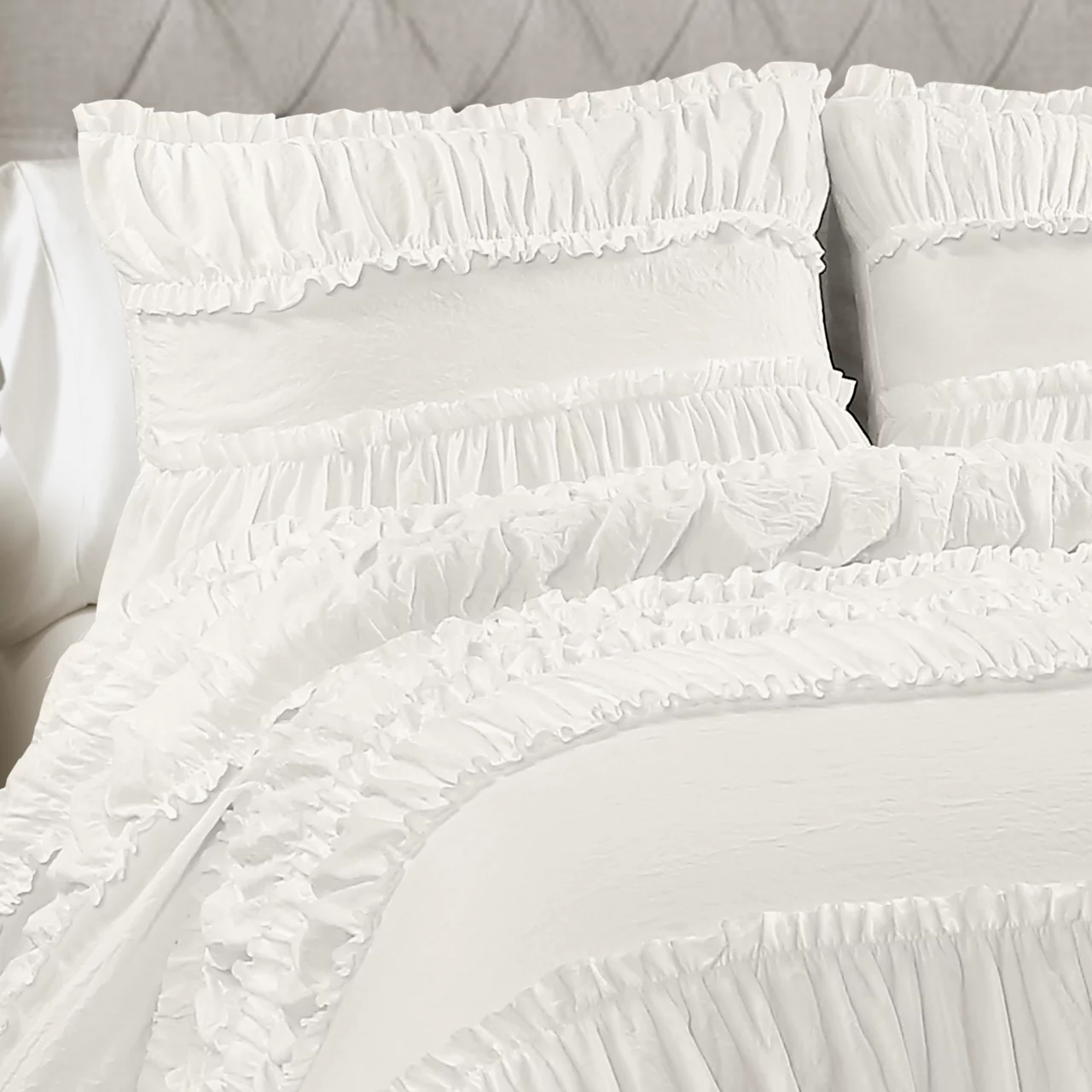 Nova White Ruffled Full/Queen 3-Piece Comforter Set 3 Nova White Ruffled Full/Queen 3-Piece Comforter Set - Image 3
