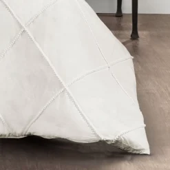 White Diamond Lattice Pom-Pom King 3-Piece Comforter Set 9 White Diamond Lattice Pom-Pom King 3-Piece Comforter Set -Northlight Outlet Home Store 810552908 3