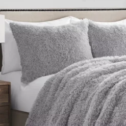 Emma Light Gray Faux Fur Full/Queen 3-Piece Comforter Set -Northlight Outlet Home Store 810552911 21