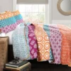 Fuchsia & Orange Bohemian Pattern Stripe Full/Queen 3-Piece Quilt Set