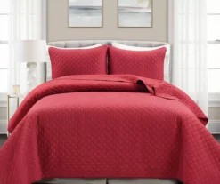 Ava Red Diamond-Quilted Full/Queen 3-Piece Quilt Set