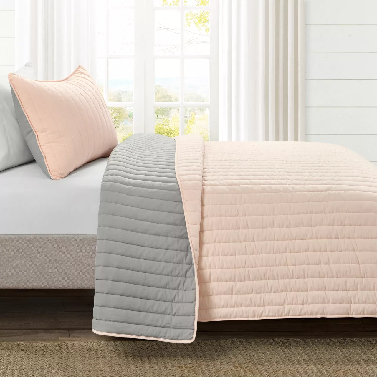 Soft Rose Stripe All-Season Twin XL 2-Piece Coverlet Quilt Set 2 Soft Rose Stripe All-Season Twin XL 2-Piece Coverlet Quilt Set - Image 2