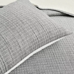 Kantha Light Gray Stitched-Row King 3-Piece Quilt Coverlet Set -Northlight Outlet Home Store 810552987 31