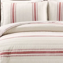 Beige & Red Stripe Full/Queen 3-Piece Quilt Set 10 Beige & Red Stripe Full/Queen 3-Piece Quilt Set -Northlight Outlet Home Store 810553004 2