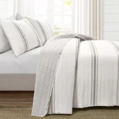 Beige & Gray Stripe Full/Queen 3-Piece Quilt Set -Northlight Outlet Home Store 810553006 11