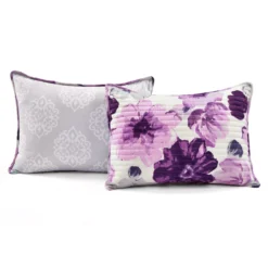 Leah Gray & Purple Floral Full/Queen 3-Piece Quilt Set 13 Leah Gray & Purple Floral Full/Queen 3-Piece Quilt Set -Northlight Outlet Home Store 810553027 4