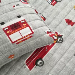 Gray & Red Fire Truck Twin 3-Piece Quilt Set -Northlight Outlet Home Store 810553048 41