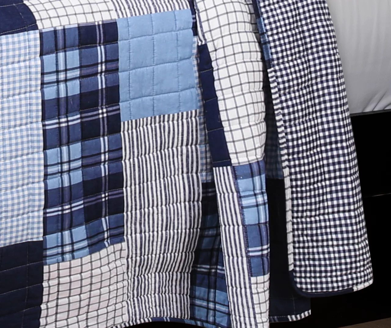 Greenville Navy & Blue Plaid Patchwork Full/Queen 3-Piece Quilt Set 4 Greenville Navy & Blue Plaid Patchwork Full/Queen 3-Piece Quilt Set - Image 4
