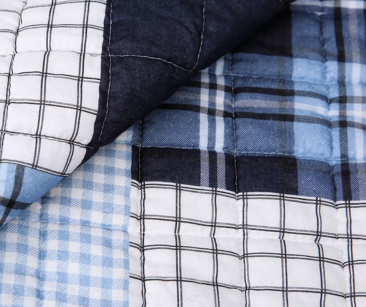 Greenville Navy & Blue Plaid Patchwork Full/Queen 3-Piece Quilt Set 5 Greenville Navy & Blue Plaid Patchwork Full/Queen 3-Piece Quilt Set - Image 5