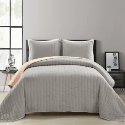 Soft Rose Stripe All-Season Full/Queen 3-Piece Coverlet Quilt Set 13 Soft Rose Stripe All-Season Full/Queen 3-Piece Coverlet Quilt Set -Northlight Outlet Home Store 810553267 11