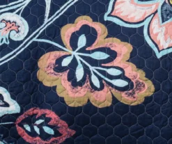 Aster Navy & Pink Floral King 3-Piece Quilt Set 7 Aster Navy & Pink Floral King 3-Piece Quilt Set -Northlight Outlet Home Store 810553305 2