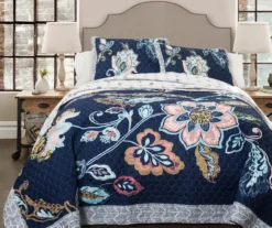Aster Navy & Pink Floral King 3-Piece Quilt Set