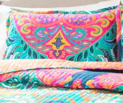 Turquoise & Fuchsia Boho Chic Reversible King 3-Piece Quilt Set
