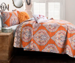 Harley Tangerine & Blue Mandala Arabesque Reversible Full/Queen 5-Piece Quilt Set