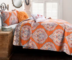 Harley Tangerine & Blue Mandala Arabesque Reversible Full/Queen 5-Piece Quilt Set 11 Harley Tangerine & Blue Mandala Arabesque Reversible Full/Queen 5-Piece Quilt Set -Northlight Outlet Home Store 810553381 11