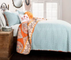 Harley Tangerine & Blue Mandala Arabesque Reversible Full/Queen 5-Piece Quilt Set 12 Harley Tangerine & Blue Mandala Arabesque Reversible Full/Queen 5-Piece Quilt Set -Northlight Outlet Home Store 810553381 21