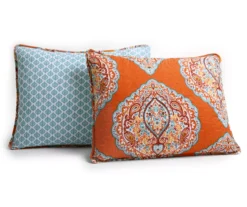 Harley Tangerine & Blue Mandala Arabesque Reversible Full/Queen 5-Piece Quilt Set 9 Harley Tangerine & Blue Mandala Arabesque Reversible Full/Queen 5-Piece Quilt Set -Northlight Outlet Home Store 810553381 3