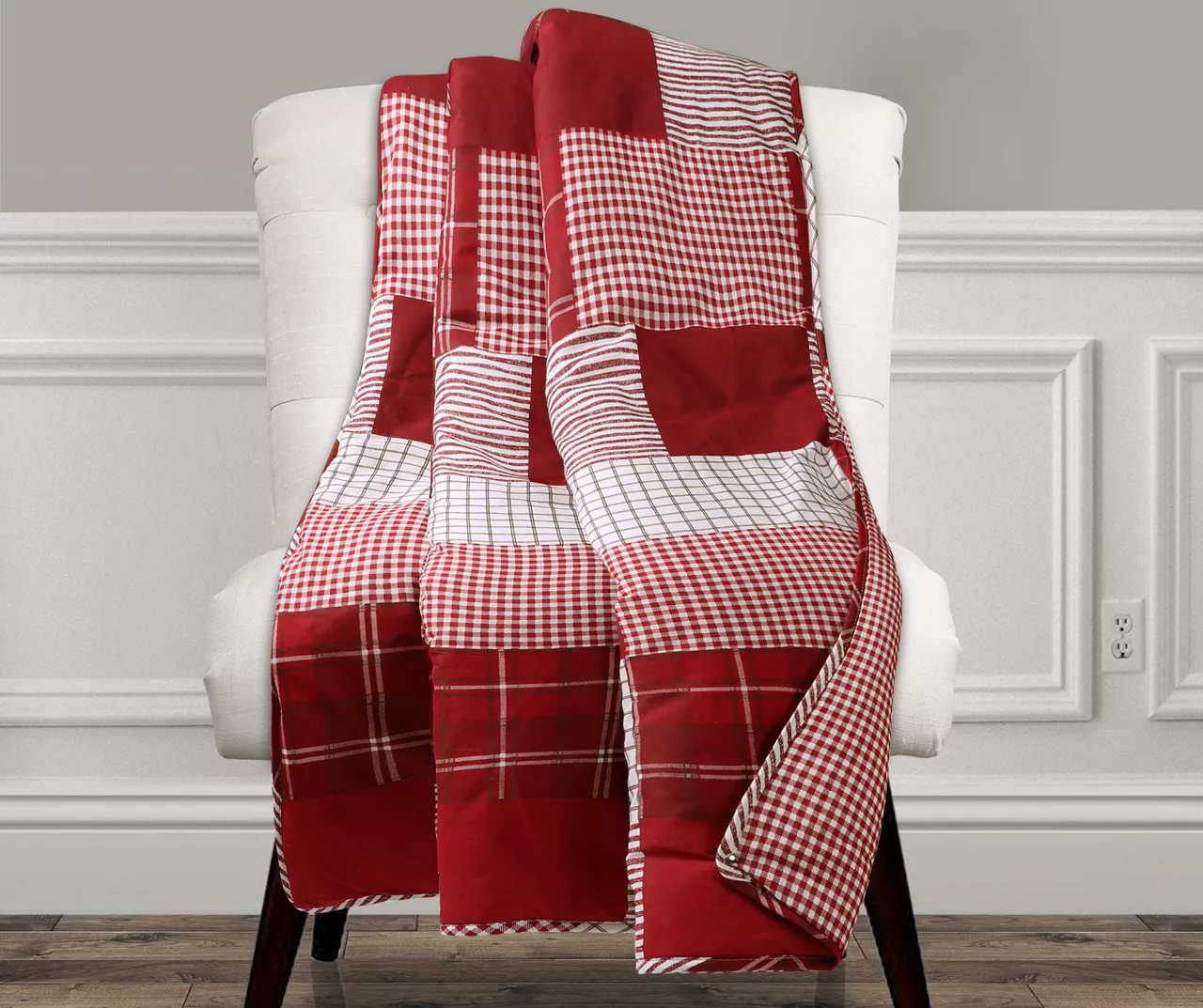Greenville Red & White Plaid Patchwork Throw, (50" X 60") 1 Greenville Red & White Plaid Patchwork Throw, (50" X 60")