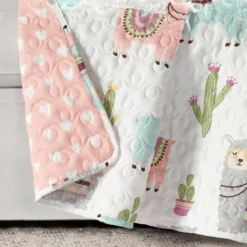 White & Pastel Llama Cactus Quilted Throw, (50" X 60") -Northlight Outlet Home Store 810553473 11