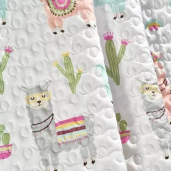 White & Pastel Llama Cactus Quilted Throw, (50" X 60") -Northlight Outlet Home Store 810553473 21
