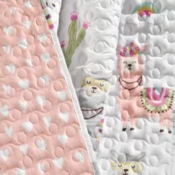 White & Pastel Llama Cactus Quilted Throw, (50" X 60") -Northlight Outlet Home Store 810553473 4