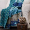 Royal Empire Peacock & Royal Blue Pattern Block Quilted Throw, (50" X 60")