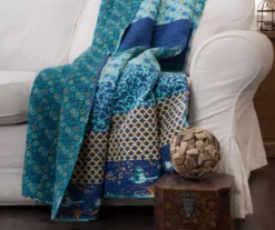 Royal Empire Peacock & Royal Blue Pattern Block Quilted Throw, (50" X 60")