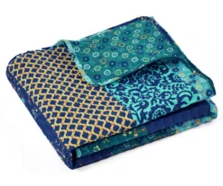 Royal Empire Peacock & Royal Blue Pattern Block Quilted Throw, (50" X 60") -Northlight Outlet Home Store 810553483 4