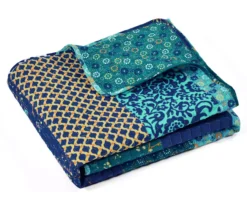 Royal Empire Peacock & Royal Blue Pattern Block Quilted Throw, (50" X 60") -Northlight Outlet Home Store 810553483 41