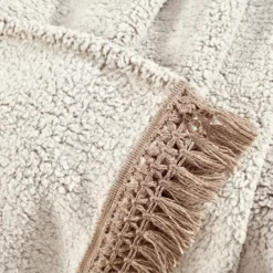 Beige Tassel-Fringe Sherpa Throw, (50" X 60") -Northlight Outlet Home Store 810553491 2