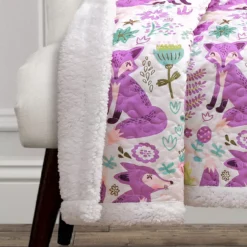 Pixie White & Purple Floral Fox Quilted Sherpa Throw, (50" X 60") -Northlight Outlet Home Store 810553495 11