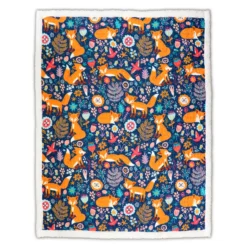 Pixie Navy & Orange Floral Fox Quilted Sherpa Throw, (50" X 60") 8 Pixie Navy & Orange Floral Fox Quilted Sherpa Throw, (50" X 60") -Northlight Outlet Home Store 810553496 2
