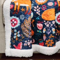 Pixie Navy & Orange Floral Fox Quilted Sherpa Throw, (50" X 60") 11 Pixie Navy & Orange Floral Fox Quilted Sherpa Throw, (50" X 60") -Northlight Outlet Home Store 810553496 31