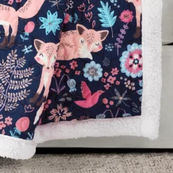 Pixie Navy & Pink Floral Fox Quilted Sherpa Throw, (50" X 60") -Northlight Outlet Home Store 810553497 3