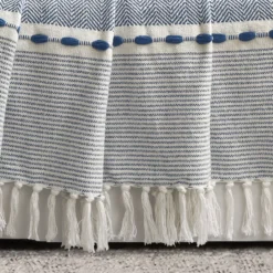 Navy & White Thread-Stripe Herringbone Tassel-Trim Throw, (50" X 60") -Northlight Outlet Home Store 810553510 11