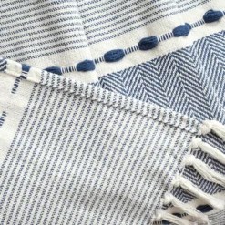 Navy & White Thread-Stripe Herringbone Tassel-Trim Throw, (50" X 60") -Northlight Outlet Home Store 810553510 3