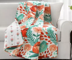 White & Red Poppy Garden Quilted Throw, (50" X 60")