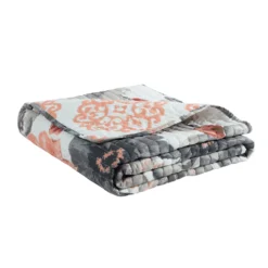Leah Coral & Gray Floral Quilted Throw, (50" X 60") 10 Leah Coral & Gray Floral Quilted Throw, (50" X 60") -Northlight Outlet Home Store 810553529 4