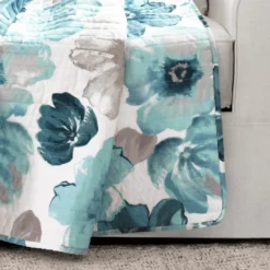 Leah White & Blue Floral Quilted Throw, (50" X 60") -Northlight Outlet Home Store 810553530 21