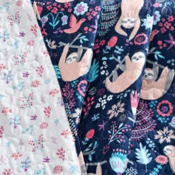 Hygge Navy, Turquoise & Red Floral Sloth Quilted Throw, (50" X 60") -Northlight Outlet Home Store 810553532 2