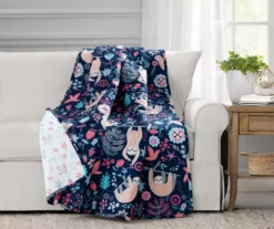 Hygge Navy, Turquoise & Red Floral Sloth Quilted Throw, (50" X 60")
