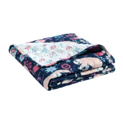 Hygge Navy, Turquoise & Red Floral Sloth Quilted Throw, (50" X 60") -Northlight Outlet Home Store 810553532 41