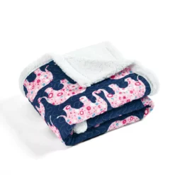 Navy & Pink Elephant Parade Quilted Sherpa Throw, (50" X 60") -Northlight Outlet Home Store 810553536 4