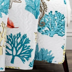 White, Blue & Coral Coastal Reef Quilted Throw, (50" X 60") -Northlight Outlet Home Store 810553540 2