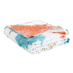 White, Blue & Coral Coastal Reef Quilted Throw, (50" X 60") -Northlight Outlet Home Store 810553540 3