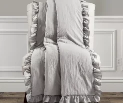 Reyna Light Gray Ruffle-Trim Crinkle Throw, (50" X 60")