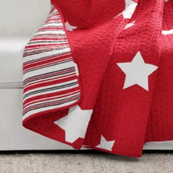 Red & White Stars Quilted Throw, (50" X 60") 13 Red & White Stars Quilted Throw, (50" X 60") -Northlight Outlet Home Store 810553569 11