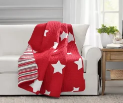 Red & White Stars Quilted Throw, (50" X 60")