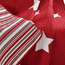Red & White Stars Quilted Throw, (50" X 60") 14 Red & White Stars Quilted Throw, (50" X 60") -Northlight Outlet Home Store 810553569 31